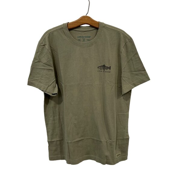 Life Is Good Diversified Freshwater Catch Crusher Tee Mens Medium Moss Green NEW - Picture 1 of 6